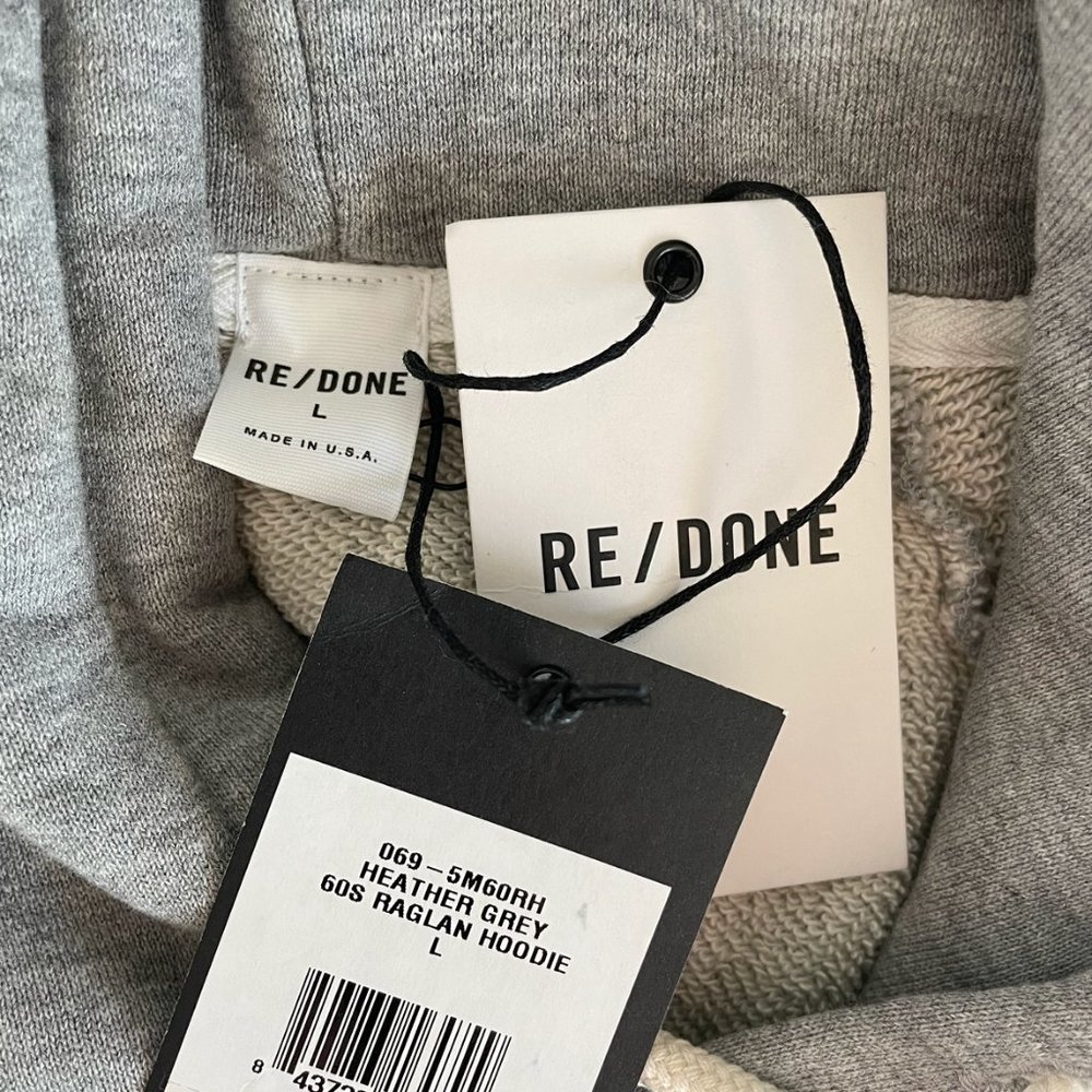 NWT  Size L RE/DONE 60s Raglan Hoodie Heather Grey - Picture 6 of 6